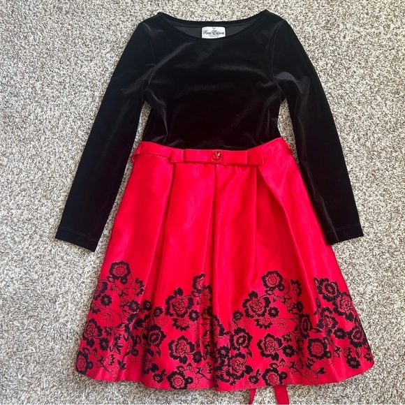 Rare Editions Black Velvet Red Holiday Formal Girls Dress 7 Winter - Picture 1 of 4